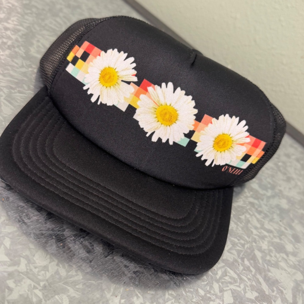 O'Neill Trucker Hat Mens OS Black New Daisy Floral Graphic Mesh Snapback Cap